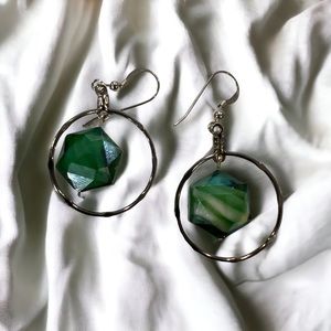 Handmade Green & White Crystal Multi Faceted Hoop Dangle Earring